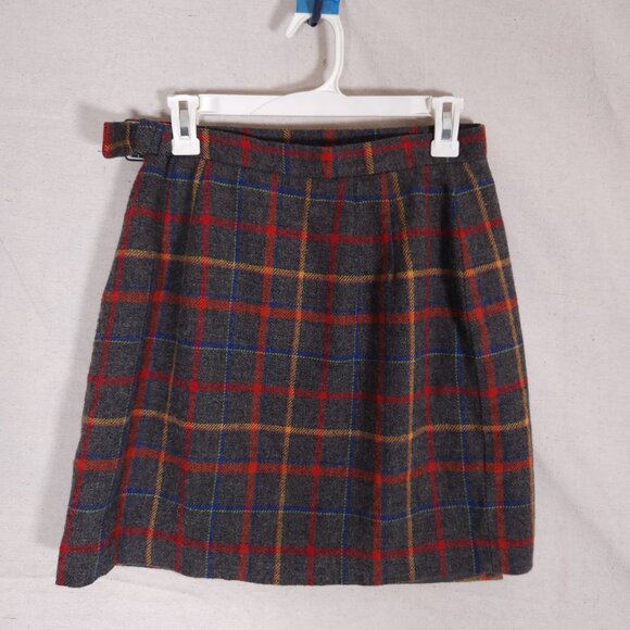 VTG Talbots Petites 12P Wool Blend Plaid Skirt Gray Red Tartan Preppy Classic US - Picture 2 of 14